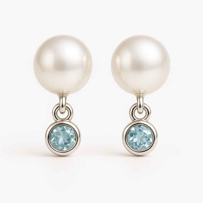 Elegant Minimalist Pearl Earrings with Birthstone Charm Drop Design 3 Elegant Minimalist Pearl Earrings with Birthstone Charm Drop Design