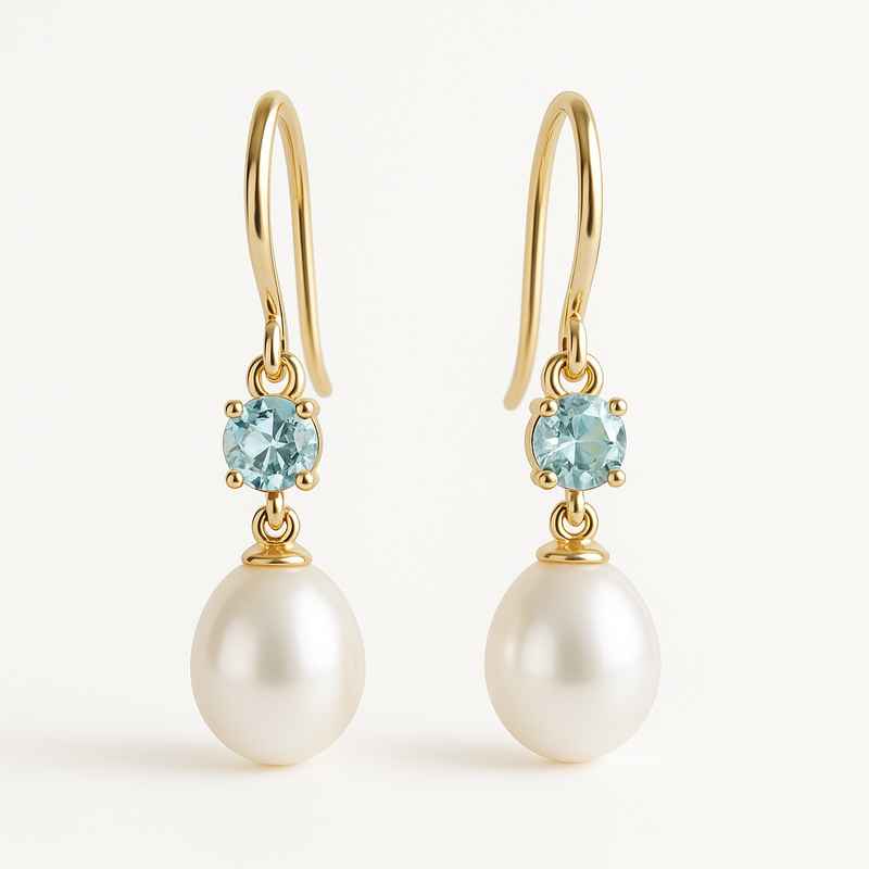 Elegant Minimalist Pearl Drop Earrings with Birthstone Charm 2 Elegant Minimalist Pearl Drop Earrings with Birthstone Charm