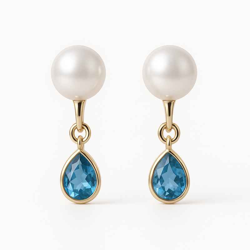 Elegant Minimalist Pearl Earrings with Birthstone Charm Drop