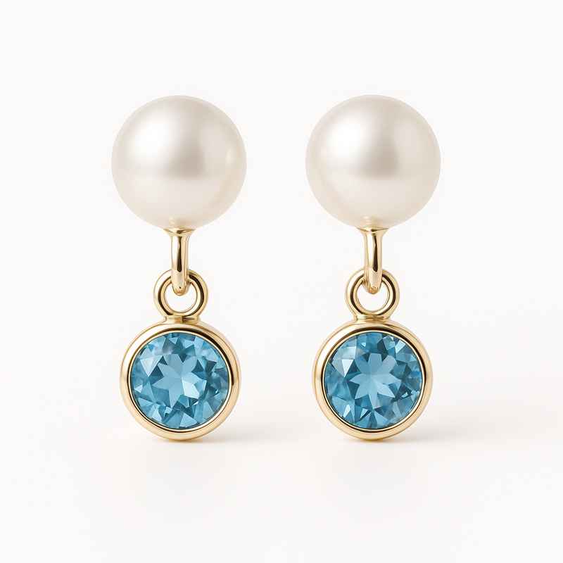 Elegant Minimalist Pearl Earrings with Birthstone Charm Drop 2 Elegant Minimalist Pearl Earrings with Birthstone Charm Drop