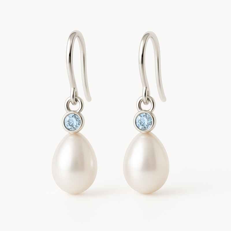 Elegant Minimalist Pearl Drop Earrings with Birthstone Charm 2 Elegant Minimalist Pearl Drop Earrings with Birthstone Charm
