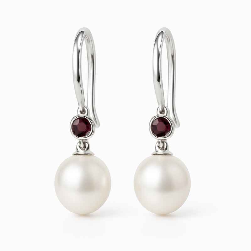 Elegant Minimalist Pearl Drop Earrings with Birthstone Charm 2 Elegant Minimalist Pearl Drop Earrings with Birthstone Charm