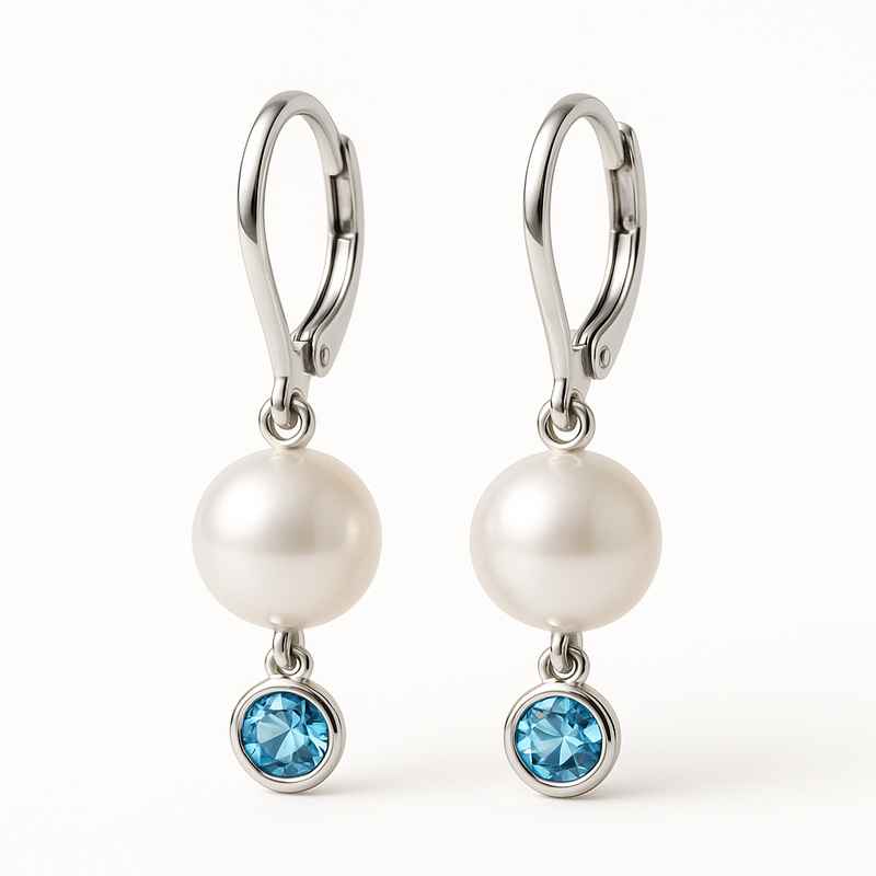 Elegant Minimalist Pearl Earrings with Birthstone Charm Drop 2 Elegant Minimalist Pearl Earrings with Birthstone Charm Drop