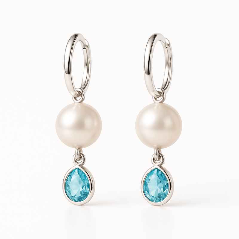 Elegant Minimalist Pearl Earrings with Birthstone Charm Drop Design 2 Elegant Minimalist Pearl Earrings with Birthstone Charm Drop Design