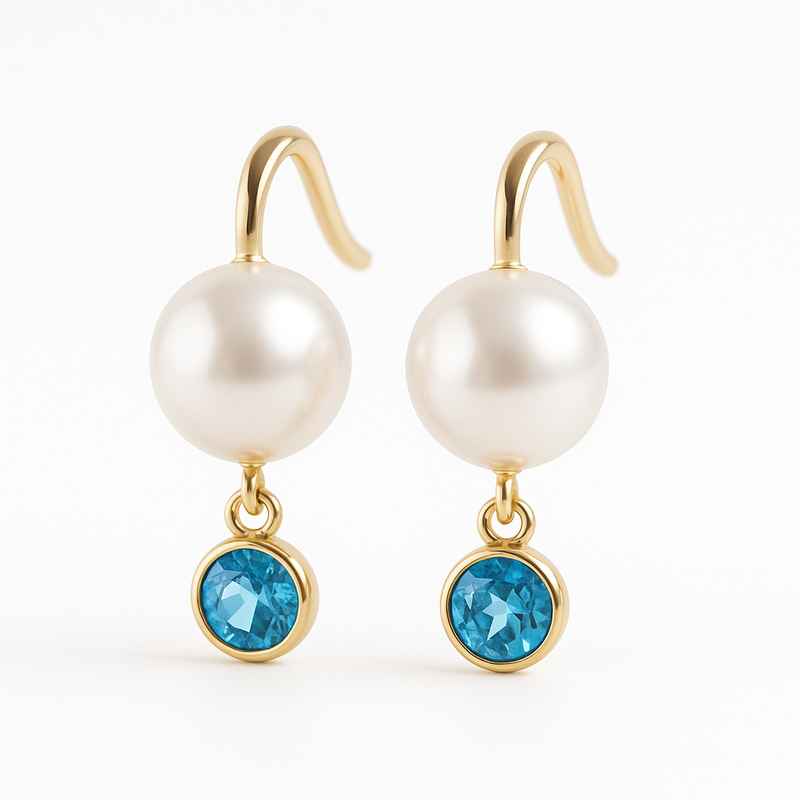 Elegant Minimalist Pearl Earrings with Birthstone Charm Drop Design 2 Elegant Minimalist Pearl Earrings with Birthstone Charm Drop Design