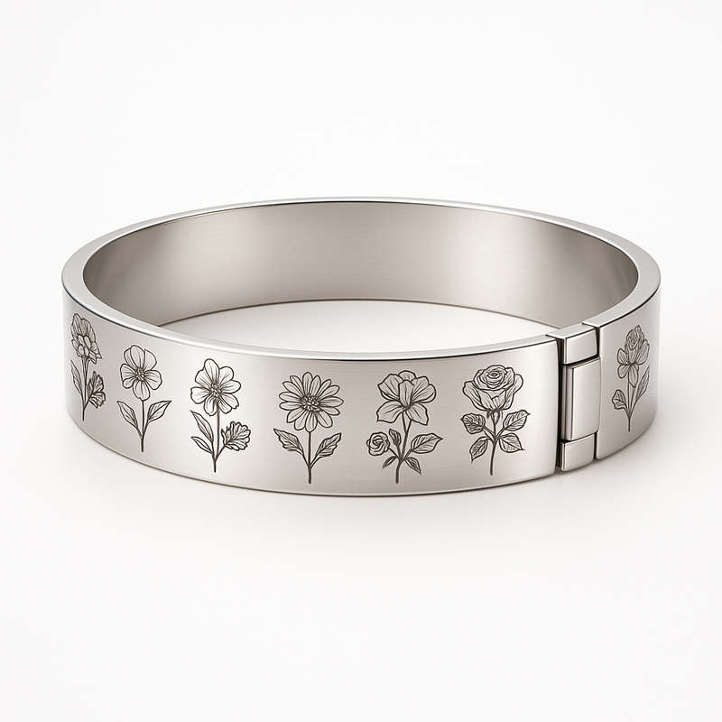 Custom Stainless Steel Birth Flower Bracelet: A Trending Floral Birthday Month Bracelet for Your Personalized Jewelry Collection Custom Stainless Steel Birth Flower Bracelet: A Trending Floral Birthday Month Bracelet for Your Personalized Jewelry Collection