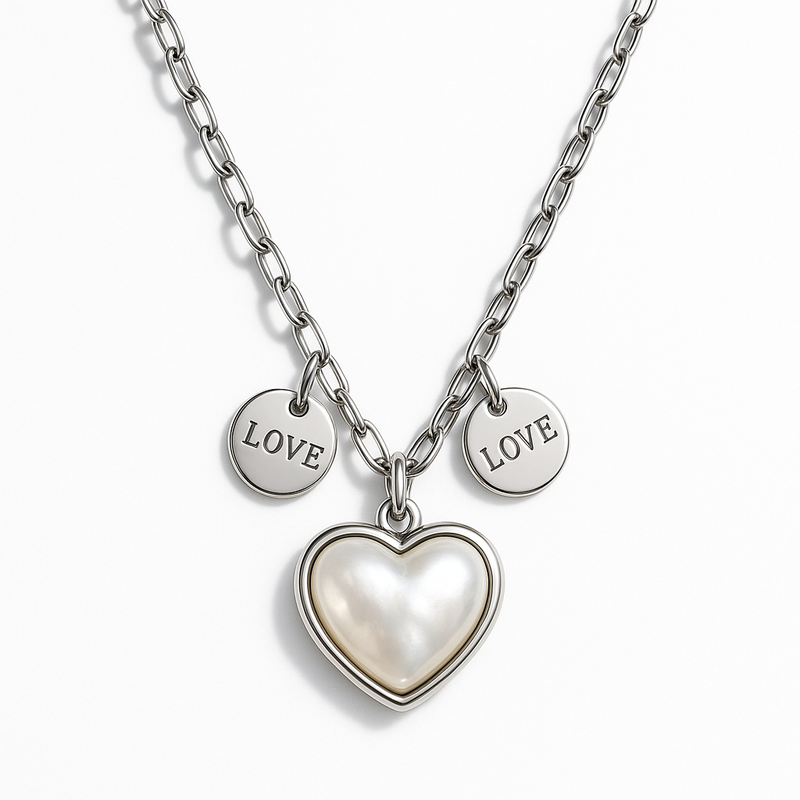 Enhance Your Jewelry Line with a Dainty Romantic Pearl Heart Necklace: Customizable Stainless Steel Love Charms & Engraved Pearl Heart Pendants for Wholesale Manufacturing