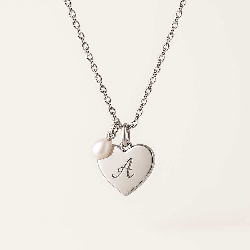 Enhance Your Jewelry Collection with a Dainty Romantic Necklace Featuring Personalized Engraving Heart Charm and Stainless Steel Pearl Love Necklace