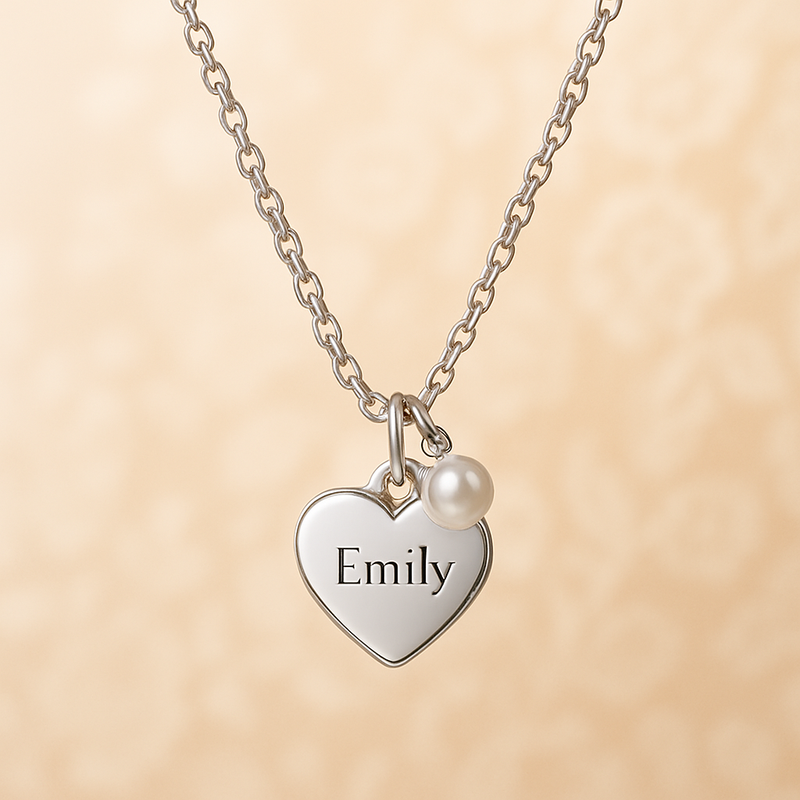 Dainty Romantic Personalized Pearl Heart Necklace: Wholesale Customization of Stainless Steel Engraved Love Heart Charm Necklaces