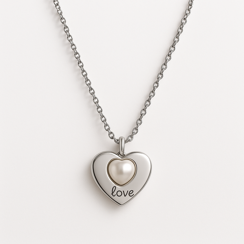 Dainty Romantic Necklace Trends: Personalized Pearl Love Heart Charm & Stainless Steel Engraved Necklace for Customized Wholesale Jewelry