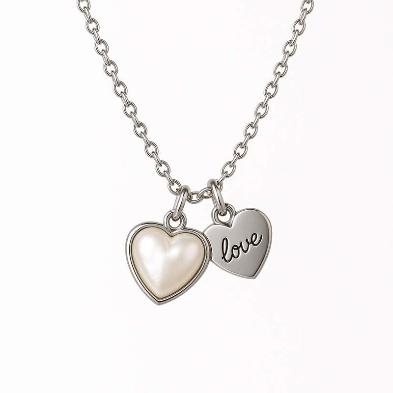 Dainty Romantic Personalized Pearl Heart Necklace: Custom Stainless Steel Engraved Love Heart Charm Necklaces for Business Growth