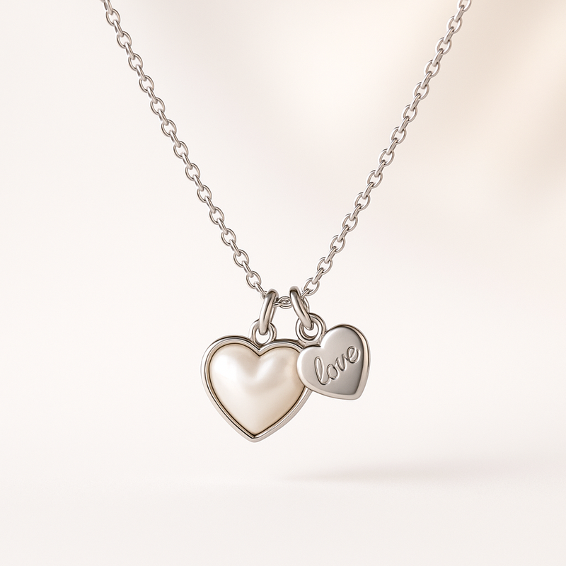 Dainty Romantic Stainless Steel Personalized Pearl Heart Necklace: Custom Engraved Love Heart Charm for Women’s Jewelry Brands
