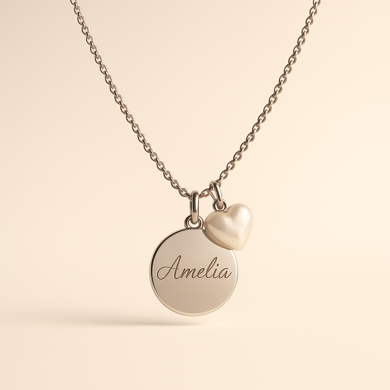 The Dainty Romantic Necklace: A Customizable Stainless Steel Engraved Love Necklace with Personalized Pearl Heart Charm for Wholesale Clients