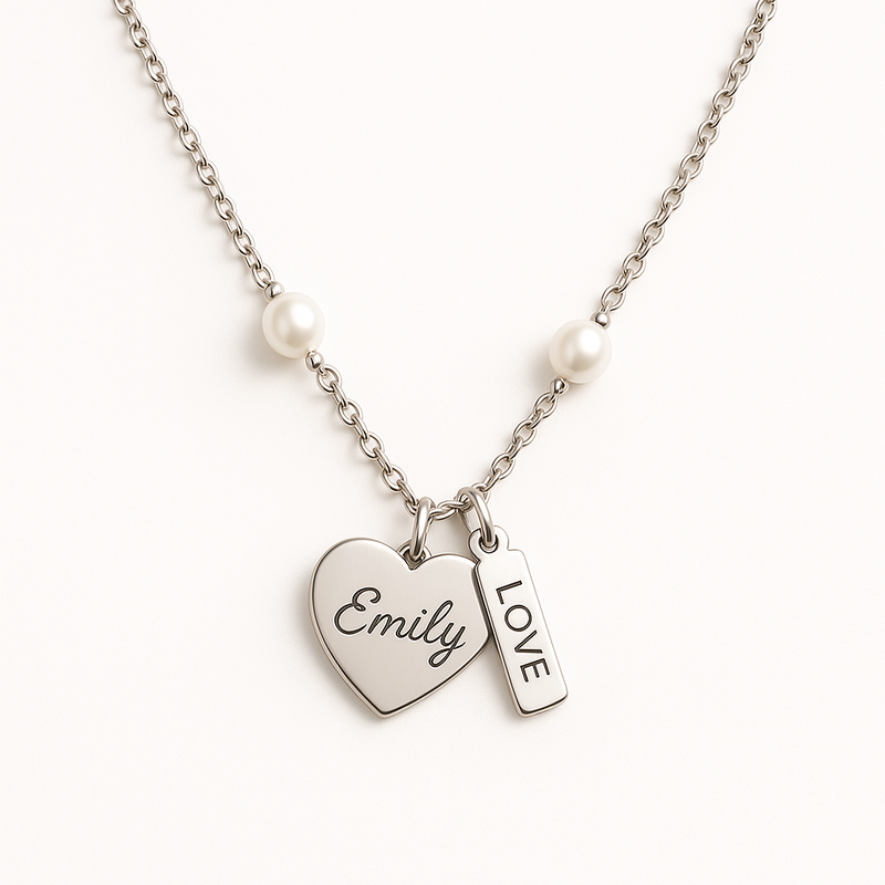Dainty Romantic Pearl Necklace, Personalized Engraving Heart Necklace, and Stainless Steel Love Charm Necklace: Wholesale Manufacturing Solutions for Custom Jewelry Brands