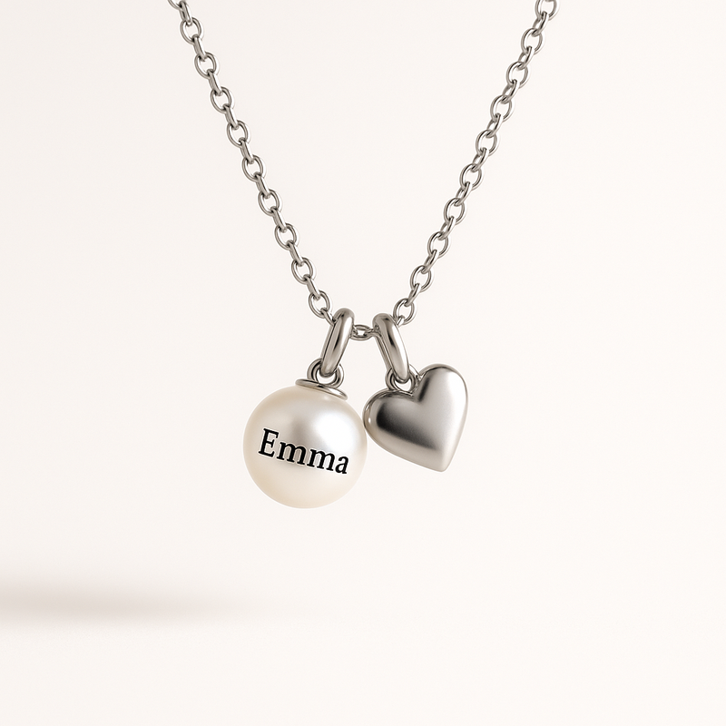 Dainty Heart Charm Necklace and Personalized Pearl Name Necklace: Romantic Stainless Steel Engraved Jewelry for OEM/ODM Business Growth