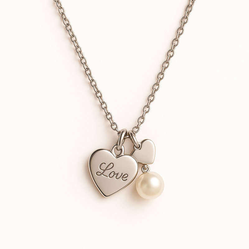 Enhance Your Jewelry Line with Dainty Romantic Necklaces: The Perfect Stainless Steel Love Pearl Necklace with Personalized Engraving Heart Charms for OEM/ODM Customization