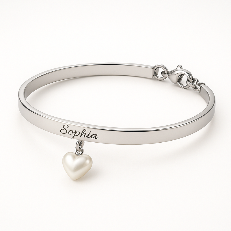 Dainty Romantic Stainless Steel Personalized Engraving Bracelet: The Perfect Customizable Pearl Heart Charm Bracelet for Your Jewelry Brand