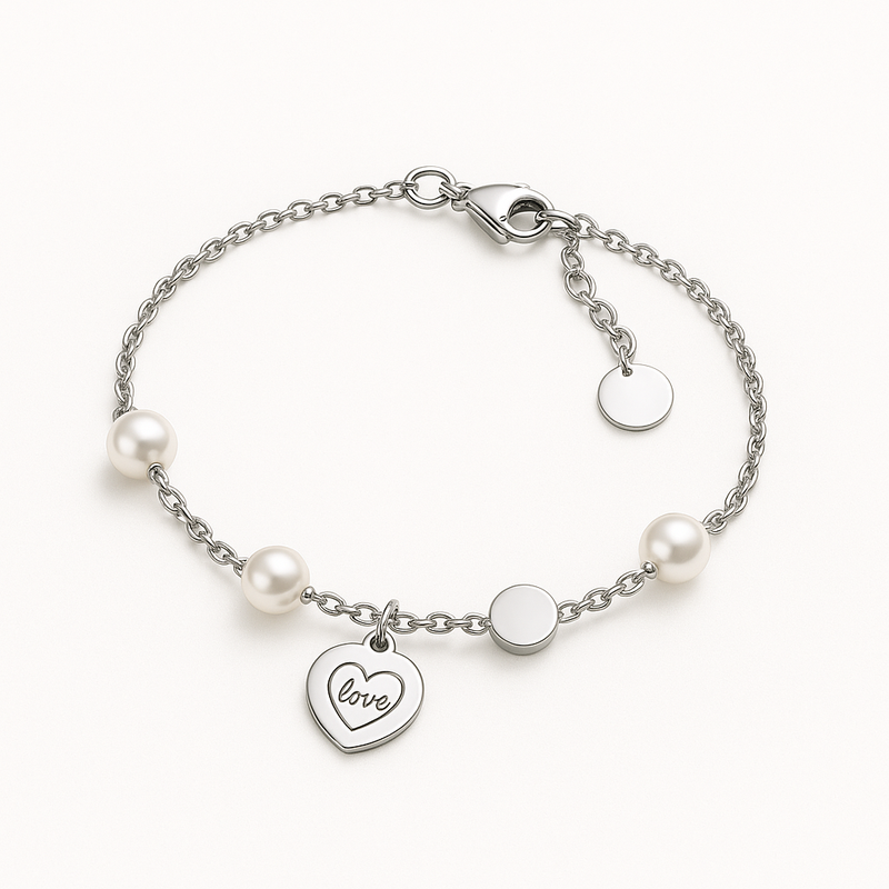 Boost Your Jewelry Brand with Dainty Romantic Bracelets: Customized Stainless Steel Charm & Engraved Pearl Love Heart Options