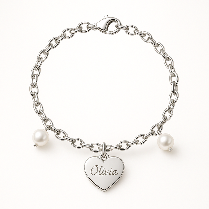 Dainty Stainless Steel Charm Bracelet: A Trendy Choice for Personalized Engraving Heart and Romantic Pearl Love Bracelets in Wholesale Jewelry Manufacturing