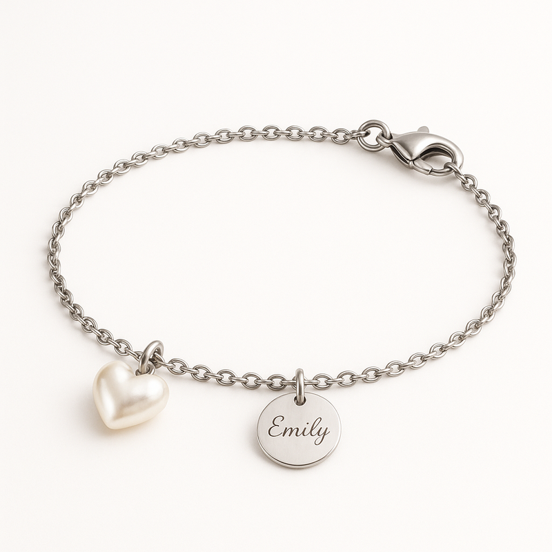 Dainty Romantic Stainless Steel Bracelet: The Perfect Personalized Engraving Charm & Pearl Love Heart Bracelet for Custom Jewelry Brands 8 Dainty Romantic Stainless Steel Bracelet: The Perfect Personalized Engraving Charm & Pearl Love Heart Bracelet for Custom Jewelry Brands