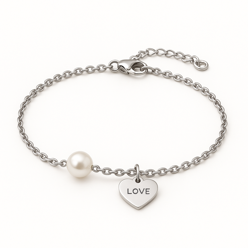 Elevate Your Jewelry Collection with Dainty Romantic Bracelets: Customizable Stainless Steel Pearl Love Heart & Engraving Charm Options for Wholesale Manufacturers