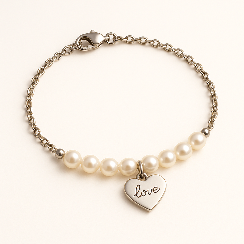 Enhance Your Jewelry Brand with a Dainty Romantic Charm Bracelet, Personalized Engraving Pearl Bracelet, and Stainless Steel Love Heart Bracelet Customization for Business Growth