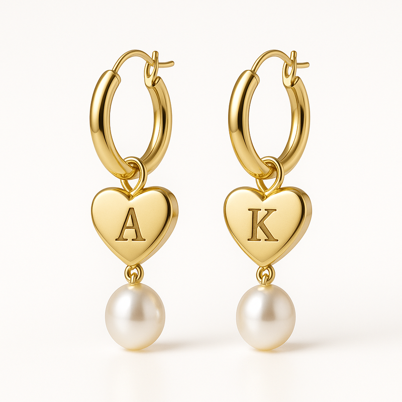 Trendy Personalized Pearl Heart Earrings: Custom Gold Hoop Earrings and Waterproof Stainless Steel Earrings for Your Business Growth