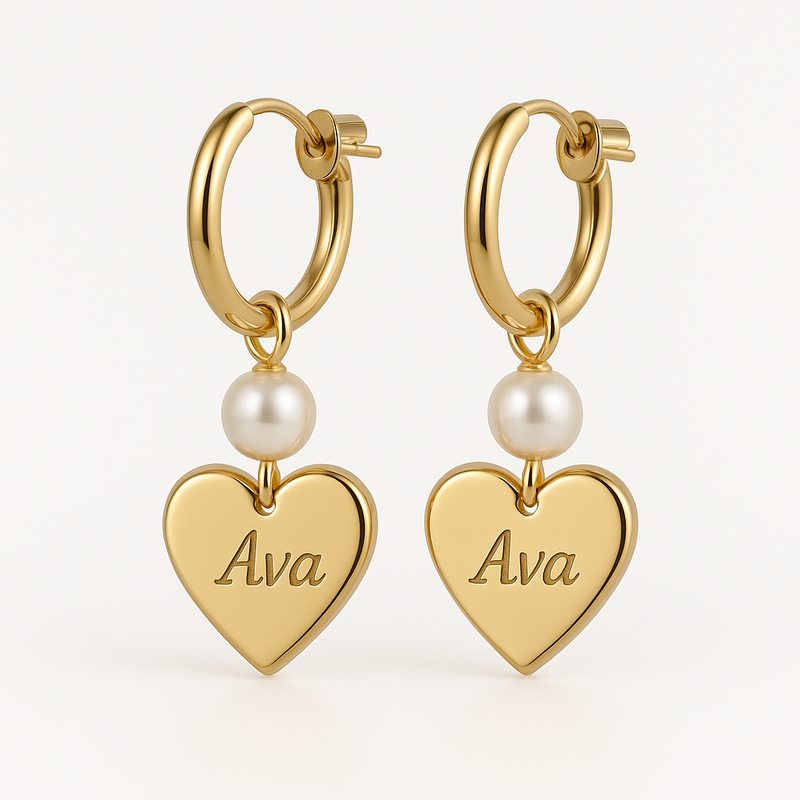 Trendy Personalized Pearl Heart Earrings: Custom Gold Hoop Pearl Earrings and Waterproof Stainless Steel Options for Wholesale Success