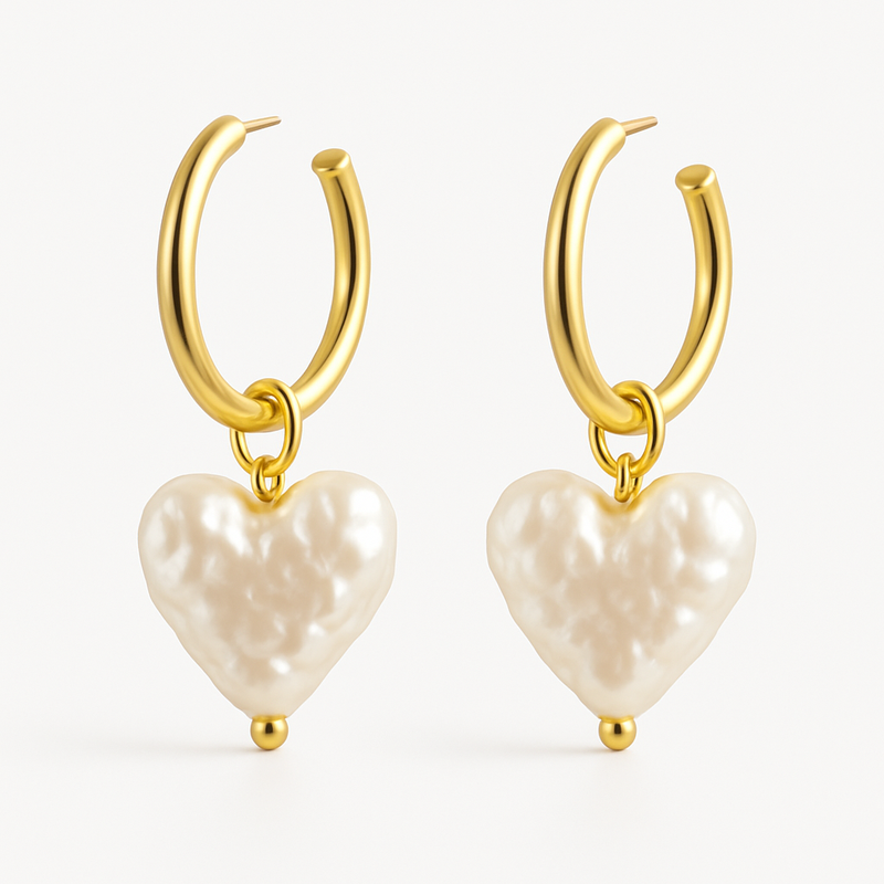 Trendy Personalized Gold Hoop Earrings: Custom Pearl Heart Charm Earrings and Dainty Waterproof Stainless Steel Jewelry for Wholesale Manufacturing