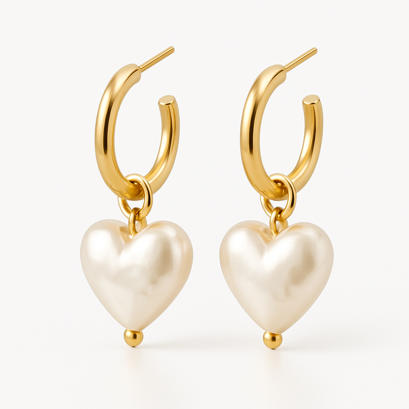 Trendy Personalized Pearl Heart Earrings: Custom Waterproof Gold Hoop Earrings & Dainty Stainless Steel Heart Charm Hoops for Business Growth
