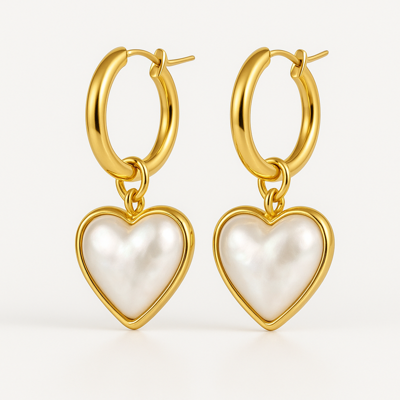 Trendy Personalized Gold Hoop Earrings: Elevate Your Brand with Custom Pearl Heart Charm and Waterproof Stainless Steel Designs
