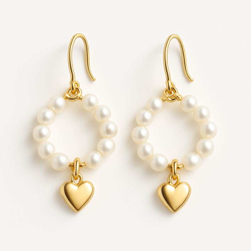 Trendy Personalized Pearl Hoop Earrings: Custom Waterproof Gold Charm Earrings & Dainty Heart Charm Stainless Steel Hoops for Business Growth 2 Trendy Personalized Pearl Hoop Earrings: Custom Waterproof Gold Charm Earrings & Dainty Heart Charm Stainless Steel Hoops for Business Growth