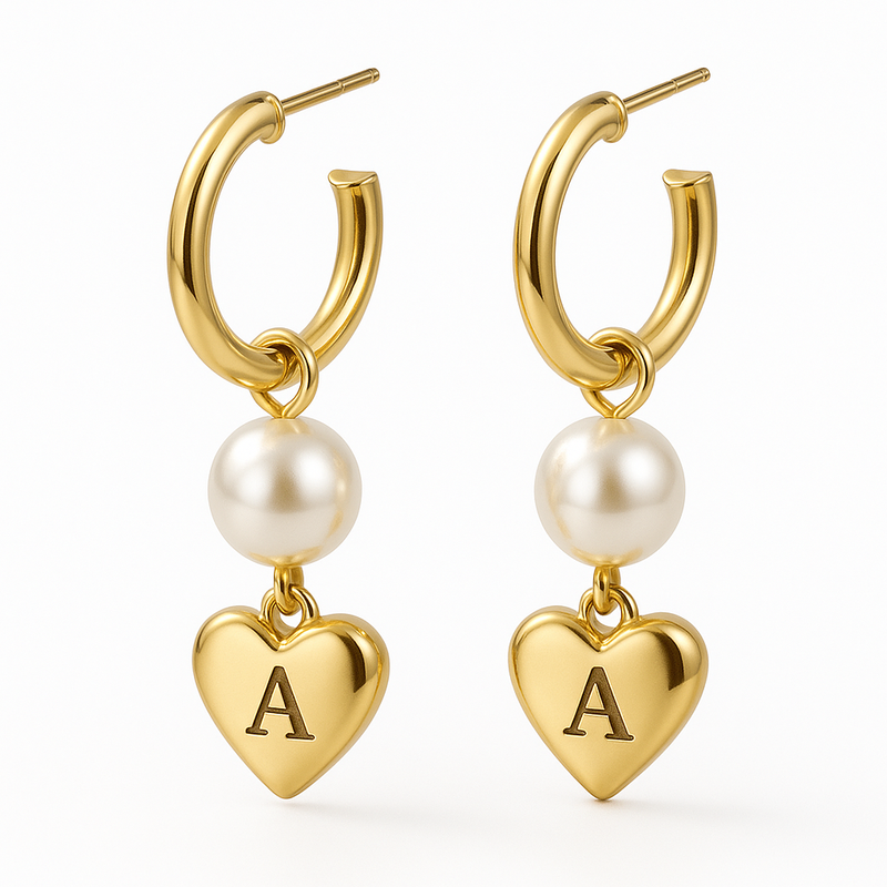 Trendy Personalized Pearl Hoop Earrings: Custom Heart Charm Stainless Steel Earrings & Waterproof Gold Hoop Earrings for Your Jewelry Brand