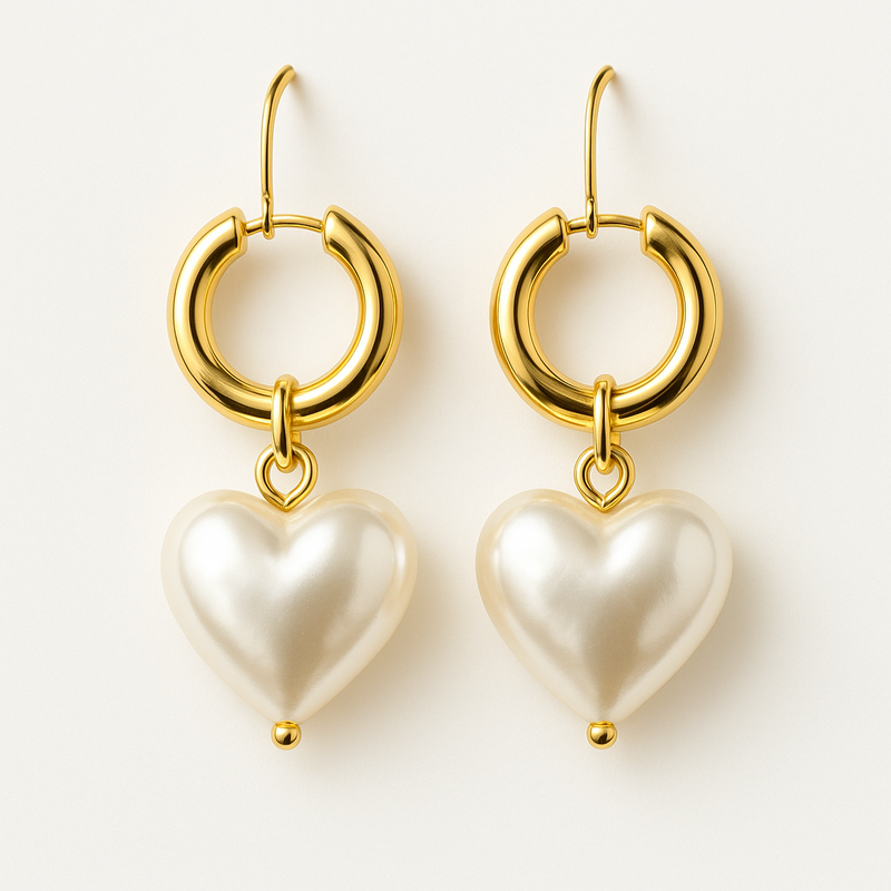 Trendy Dainty Custom Pearl Heart Earrings: Waterproof Stainless Steel Gold Hoop and Personalized Small Gold Hoop Earrings for Your Jewelry Business