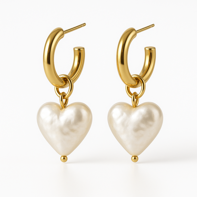 Boost Your Jewelry Business with Trendy Personalized Pearl Heart Earrings, Waterproof Stainless Steel Gold Hoop Earrings, and Dainty Custom Pearl Charm Earrings