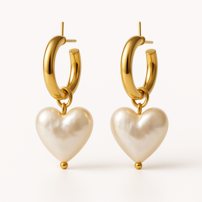 Trendy Personalized Gold Hoop Earrings: Custom Pearl Heart Charm & Waterproof Stainless Steel Hoop Earrings for Wholesale Growth