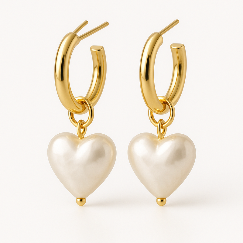 Trendy Personalized Pearl Heart Earrings: Custom Waterproof Gold Hoop Earrings & Dainty Stainless Steel Heart Charm Earrings for Your Jewelry Brand's Growth