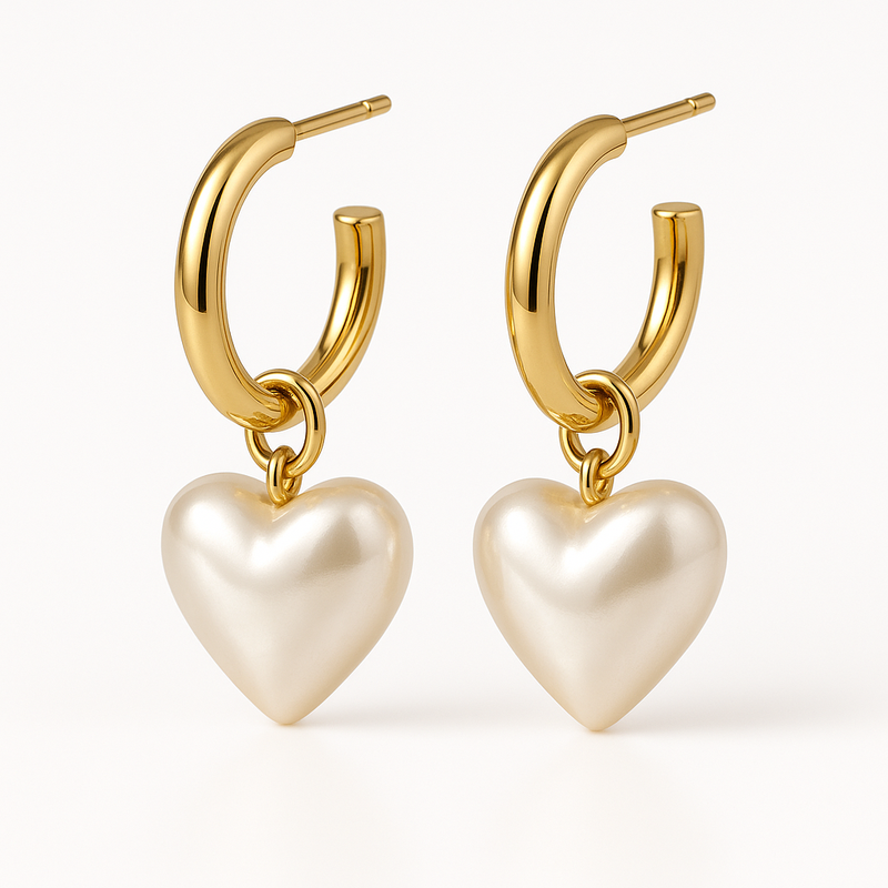 Trendy Personalized Pearl Heart Earrings: Custom Gold Hoop & Waterproof Stainless Steel Hoop Earrings for Wholesale Business Growth