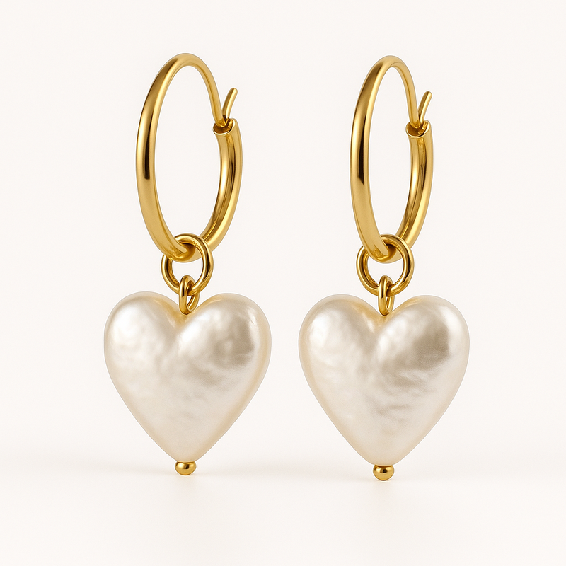 Trendy Personalized Pearl Heart Earrings, Custom Gold Hoop Earrings & Waterproof Stainless Steel Charm Earrings for Wholesale Jewelry Manufacturing