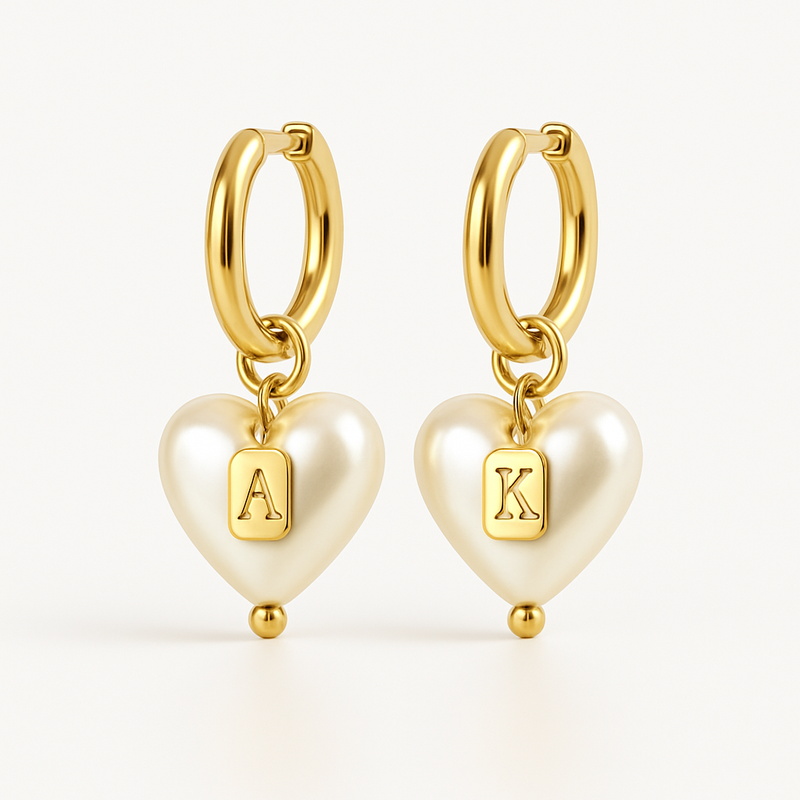 Trendy Dainty Personalized Pearl Heart Earrings and Waterproof Small Gold Hoop Earrings for Custom Jewelry Manufacturing