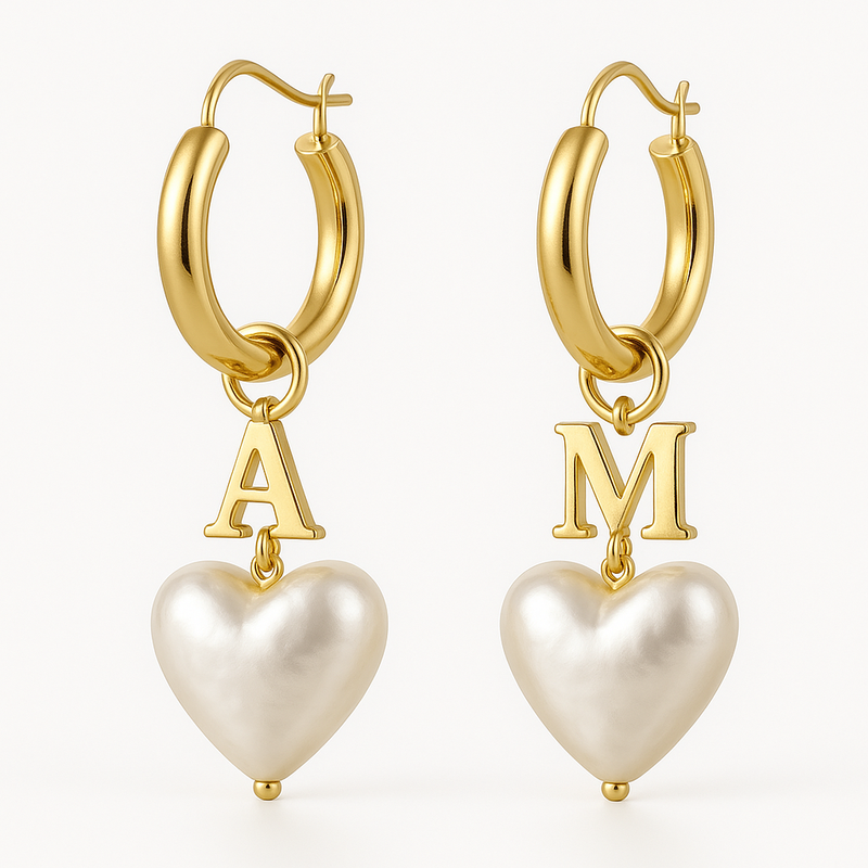 Trendy Personalized Pearl Heart Earrings: Custom Gold Hoop & Waterproof Stainless Steel Earrings for Wholesale Jewelry Brands