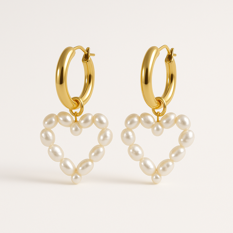 Trendy Personalized Pearl Heart Earrings and Custom Gold Hoop Earrings: Boost Your Jewelry Business with Waterproof Stainless Steel Designs