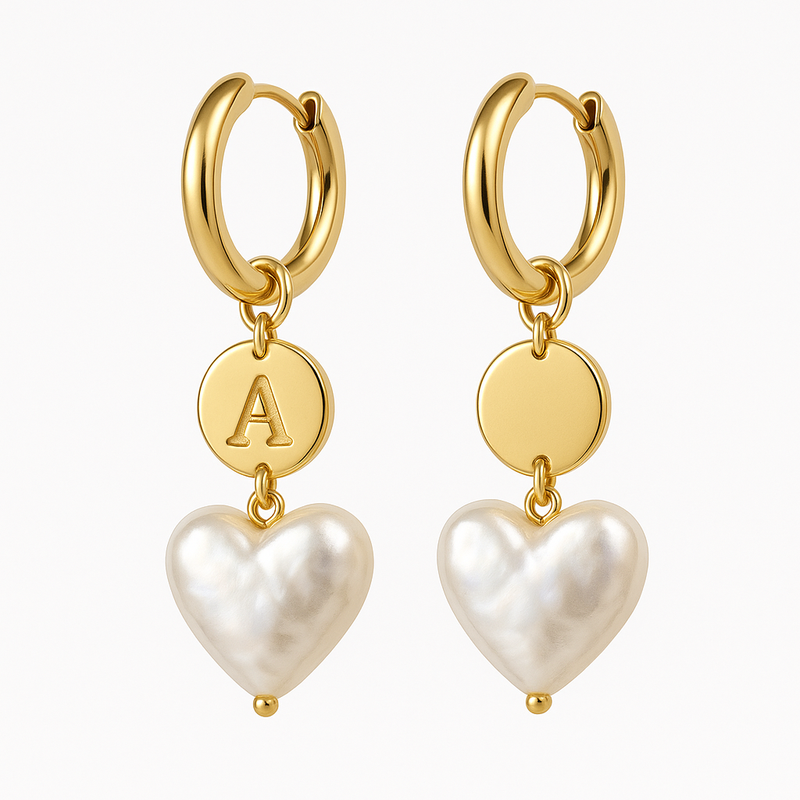 Trendy Personalized Pearl Heart Earrings, Custom Waterproof Stainless Steel Hoop Earrings & Small Gold Hoop Earrings with Pearl Charm for Business Growth