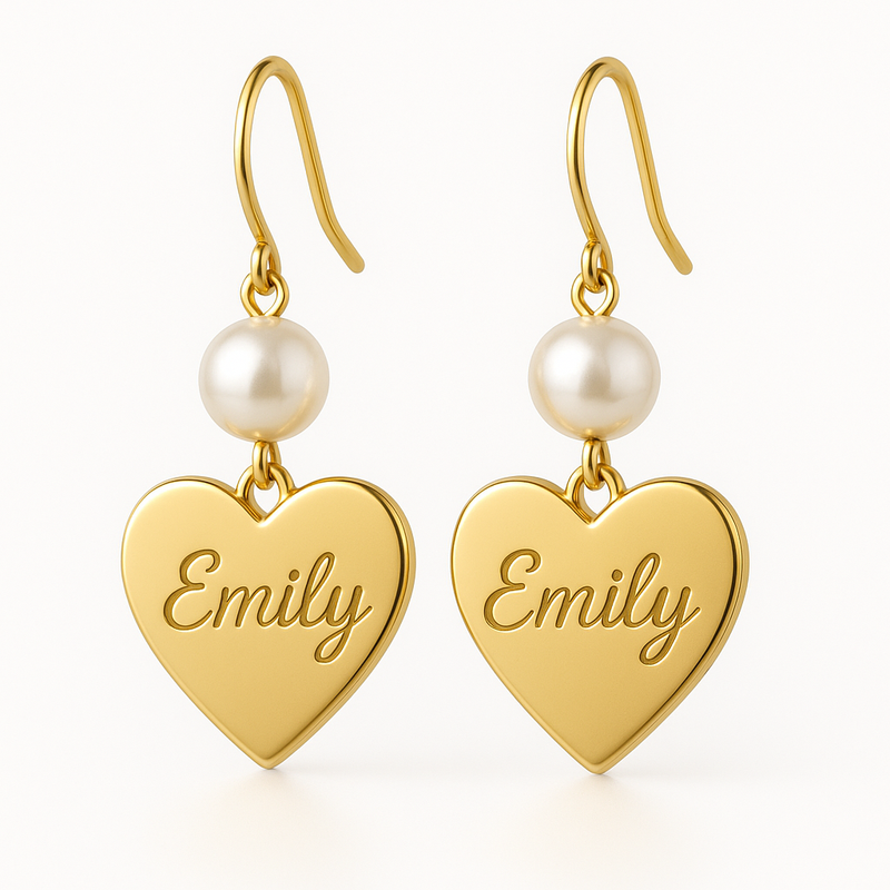 Trendy Personalized Pearl Heart Earrings: Custom Gold Hoop Earrings & Waterproof Stainless Steel Hoop Earrings for B2B Success