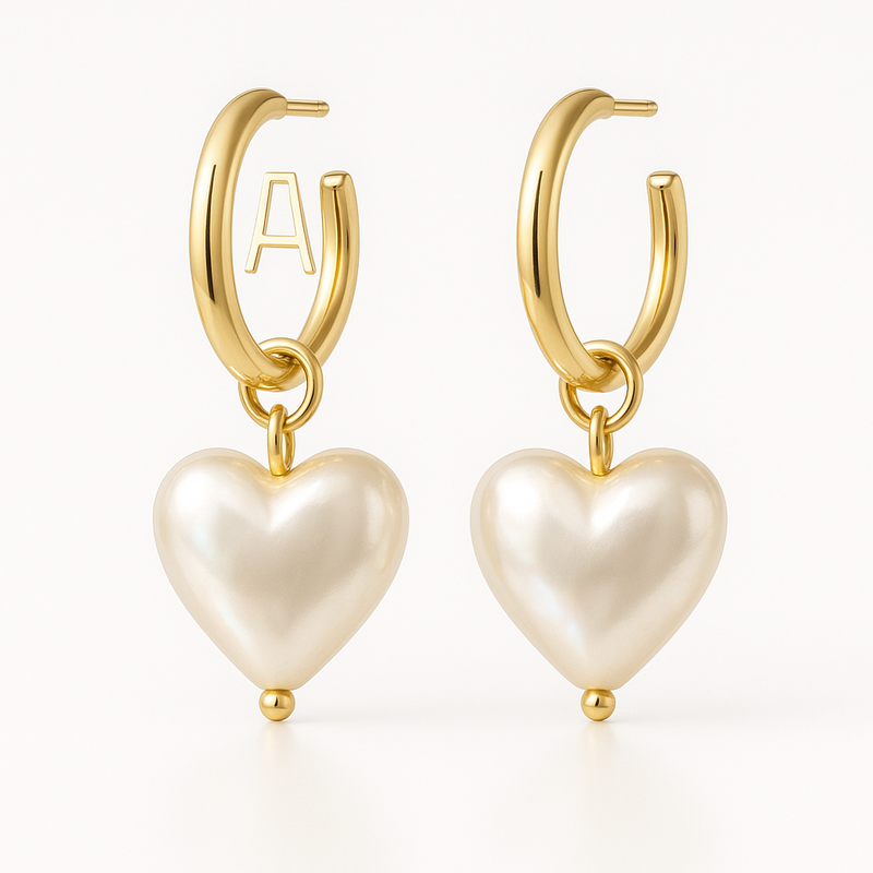 Trendy Personalized Pearl Heart Earrings: Custom Waterproof Stainless Steel Hoop Earrings & Dainty Gold Hoop Earrings with Pearl Charm for Business Growth