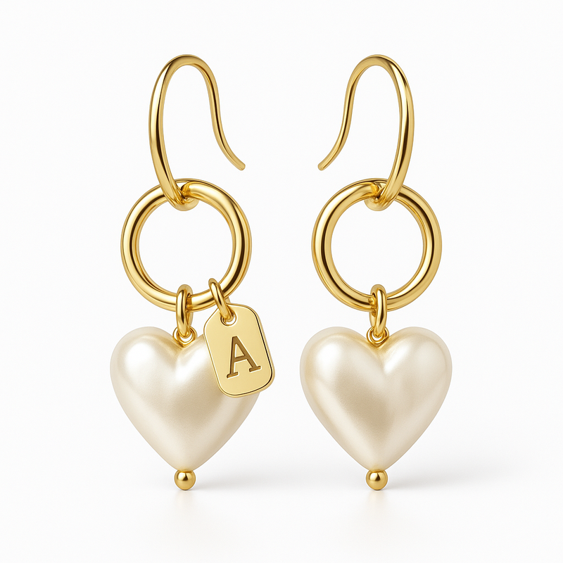 Trendy Custom Pearl Heart Earrings: Waterproof Gold Hoop Earrings & Personalized Stainless Steel Charm Earrings for Business Growth