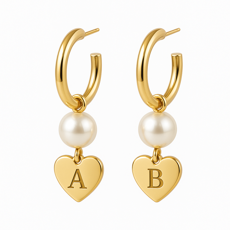 Trendy Personalized Pearl Earrings and Waterproof Stainless Steel Hoop Earrings: Custom Gold Heart Charm Designs for Business Growth