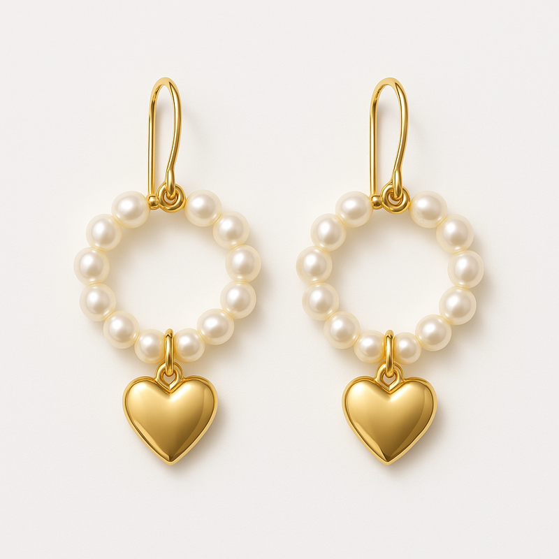 Trendy Personalized Pearl Hoop Earrings, Custom Gold Heart Charm Earrings & Waterproof Stainless Steel Dainty Earrings: Elevate Your Jewelry Collection with Customization & Durability