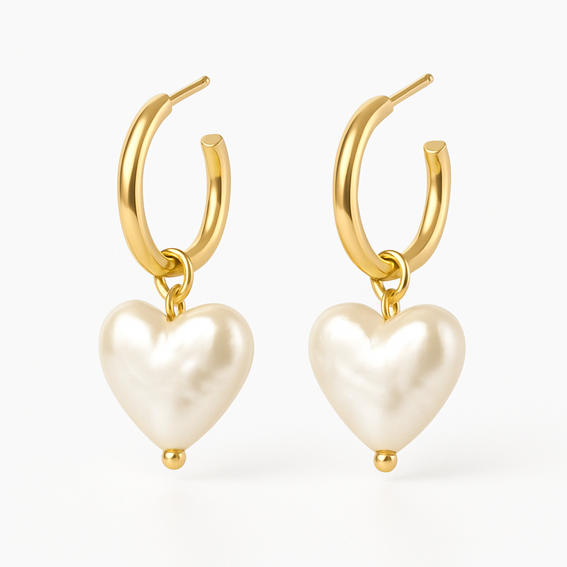 Trendy Dainty Pearl Heart Earrings, Personalized Waterproof Gold Hoop Earrings, and Custom Stainless Steel Heart Charm Earrings: Custom Jewelry Solutions for Business Growth
