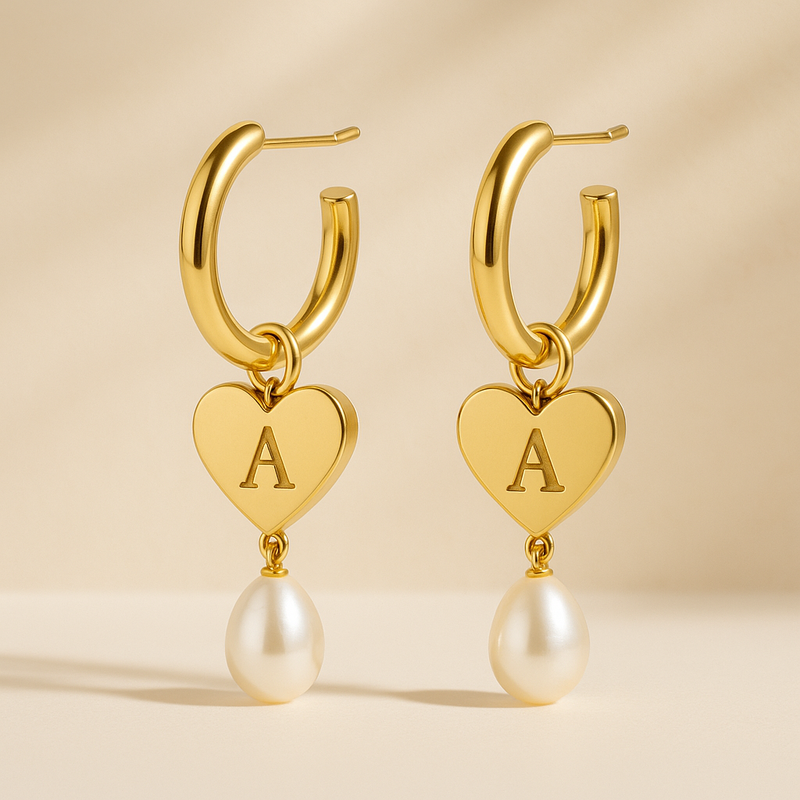 Trendy Personalized Pearl Earrings: Custom Heart Charm Hoop Earrings and Waterproof Stainless Steel Gold Earrings for B2B Jewelry Brands